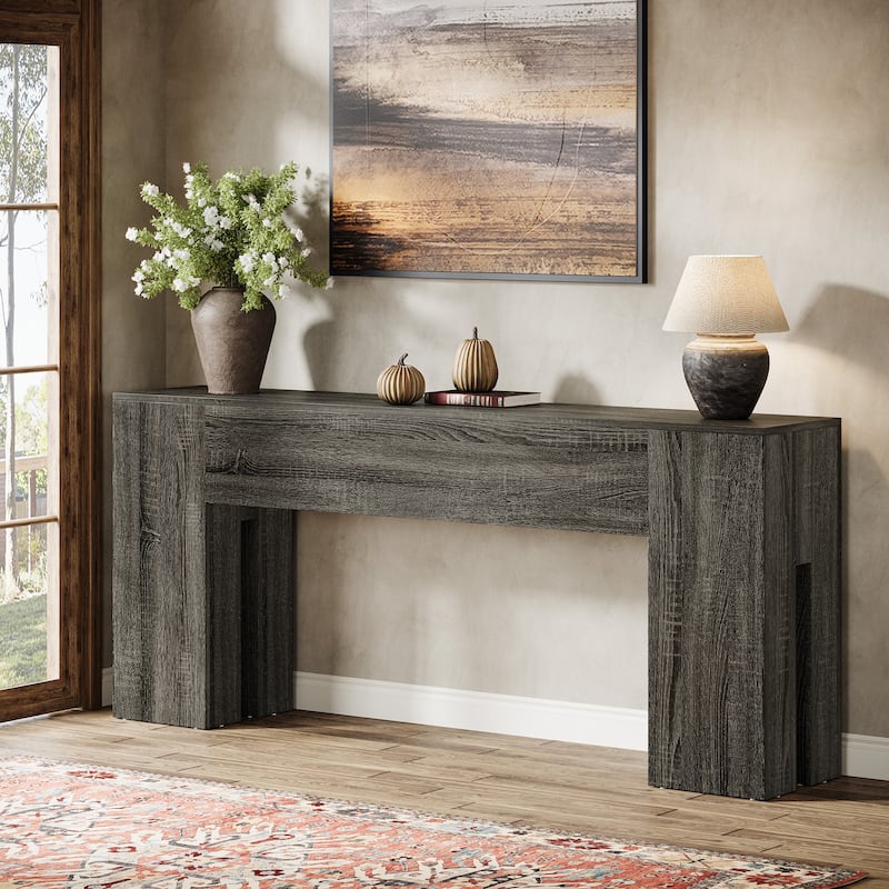 71-Inch Long Console Table for Entryway, Living Room, Rustic Brown - 70.86" L x 13.78" W x 32.3" H - Grey