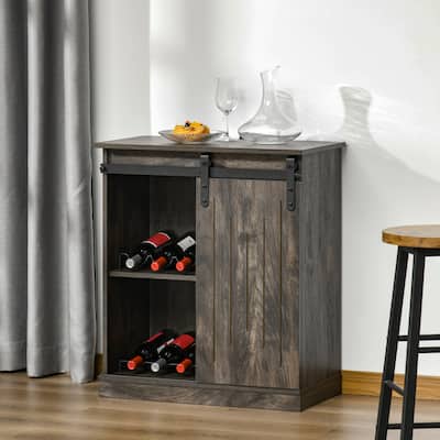 Industrial Wine Rack Sideboard with Sliding Barn Doors and Cabinets Storage Buffet for Dining Room Home Bar