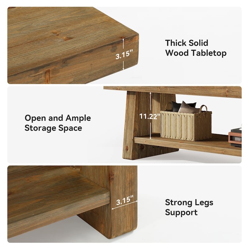 63-Inch Farmhouse TV Stand, 2-Tier Solid Wood Entertainment Center