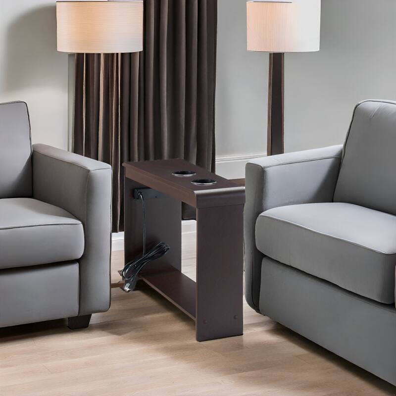 Narrow End Table with Charging Station - Side Table Nightstand with Storage, 2 Power Outlets & 2 USB Ports