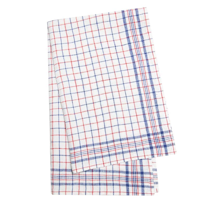 Caravan Bistro Tea Towels - Set of 2 - Blue/Red - 30" x 20"