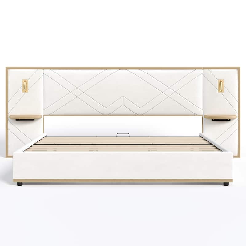 Christopher Knight Home - Voss Velvet Upholstered Bed with 2 Built-in LED Lights and 2 Storage Side Panels