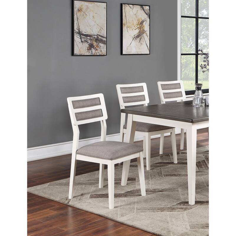 Unique Set of 2 Side Chairs White And Grey Kitchen Dining Room Furniture Ladder back Design Chairs Cushion Upholstered
