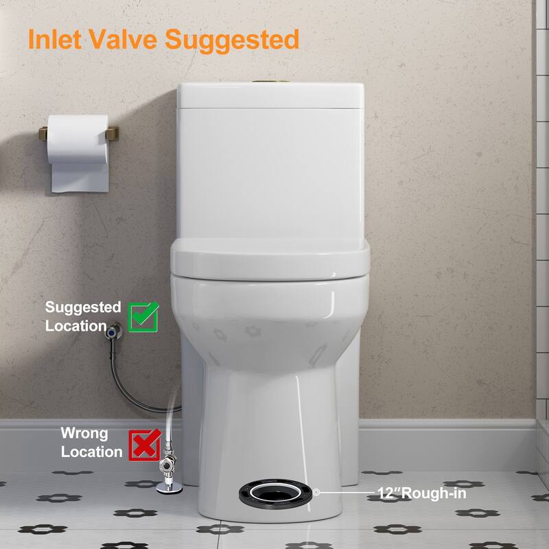 HOROW One-piece 0.8/1.28 GPF High Efficiency Dual Flush Round Toilet in White with Seat Included and Brushed Gold Button
