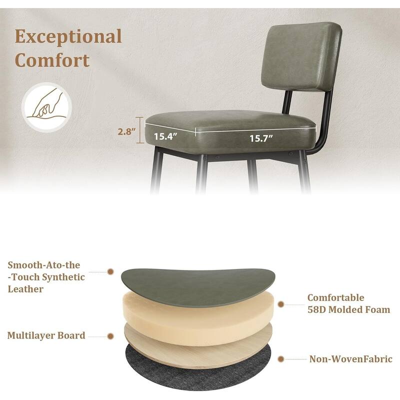 Modern Upholstered Counter Height Barstool Chairs Set of 2