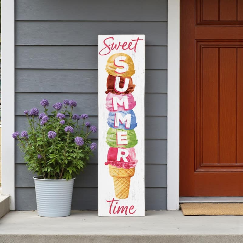 HomeRoots 36" Pink White And Yellow Solid Wood Sweet Summer Porch Sign - Yellow/White/Pink - Wood