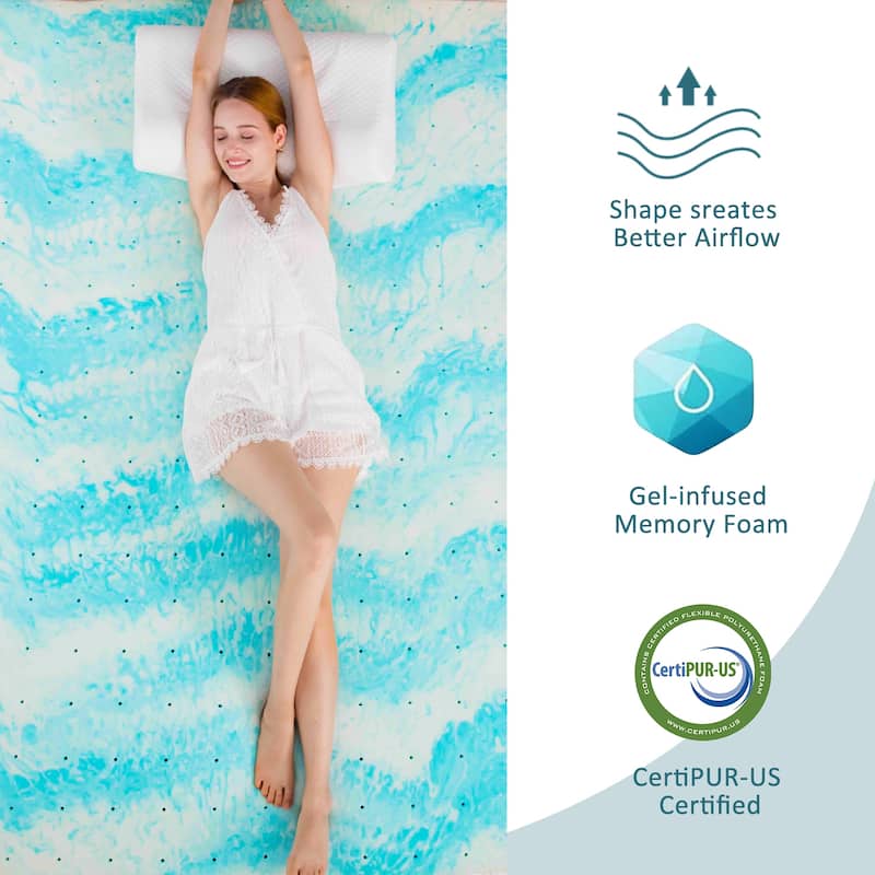 3 Inch Gel Swirl Memory Foam Mattress Topper - Ripple Blue