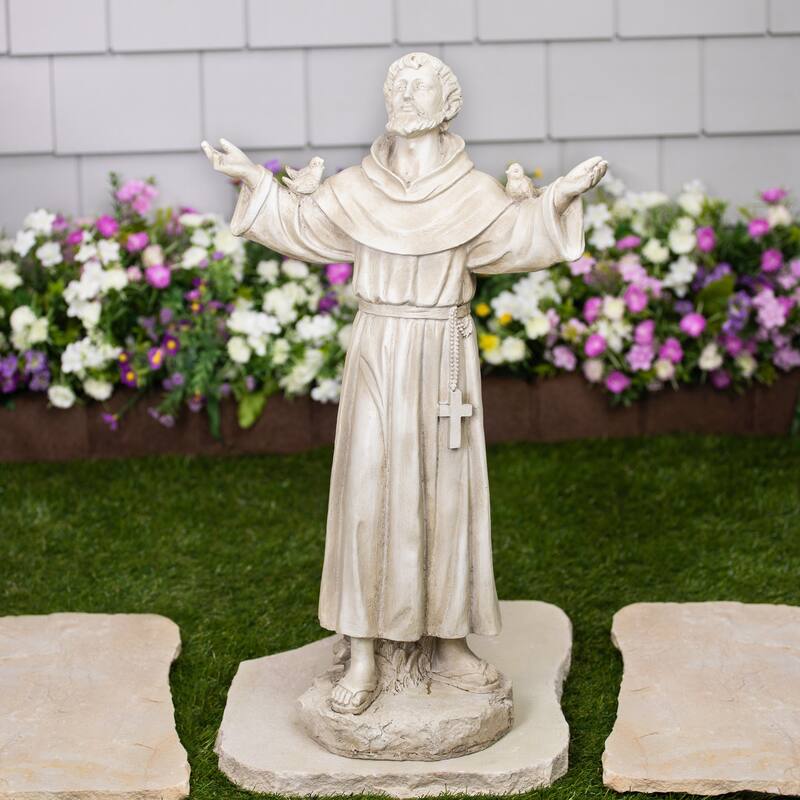 St. Francis of Assisi with Birds Outdoor Garden Statue - 24"
