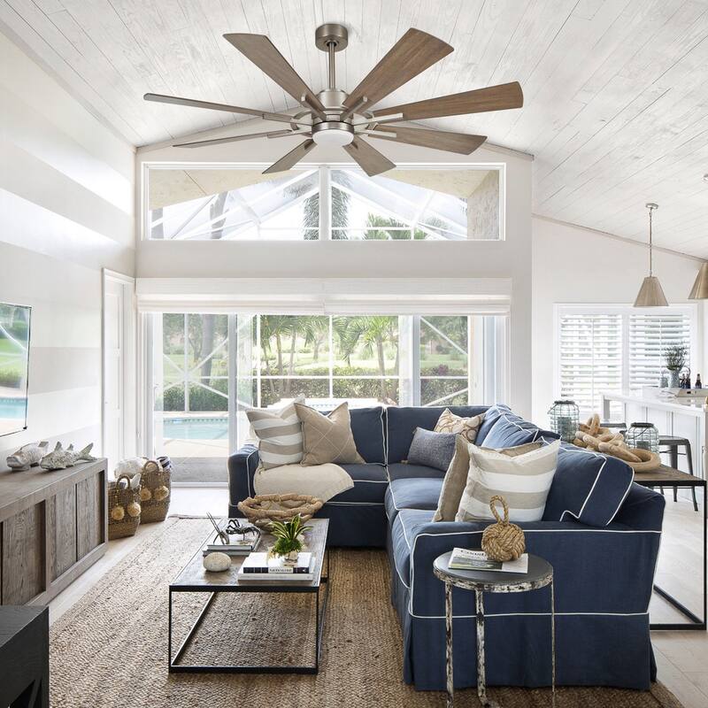 60-in Farmhouse Nickel 8-Blade Windmill Ceiling Fan with Light and Remote