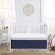 preview thumbnail 2 of 0, Navy Boho Bohemian Collection Boy Crib Bed Skirt - Solid Color Blue and White Farmhouse Chic Minimalist Tassel Fringe Macrame