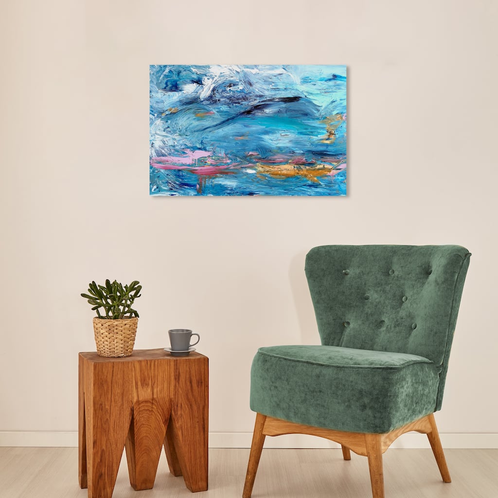 Wynwood Studio Canvas Abstract Indigo and Rising Sun Flourish Blue and Metallic Gold Modern & Contemporary Wall Art Canvas Print