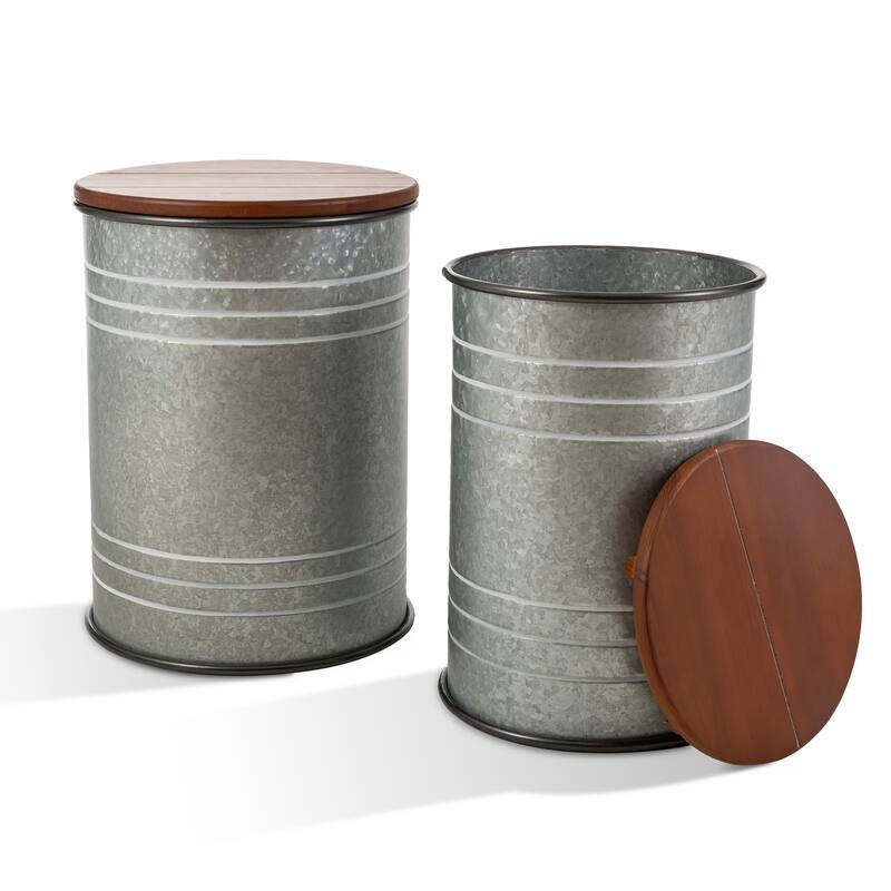 Glitzhome Set of 2 Industrial Farmhouse Outdoor Stool Storage Ottomans