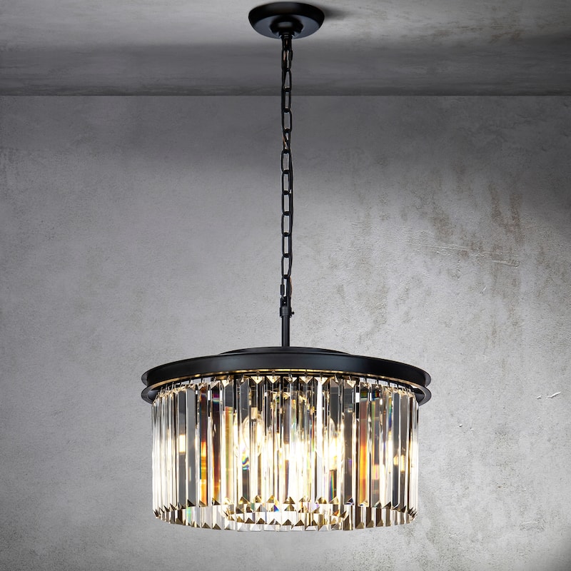 CraftHome 9-Lights Modern Crystal Chandelier 20" Matte Black 2 Tier Flush Mount Ceiling Lights Fixture - W20‘’ - W20‘’ - Matte Black
