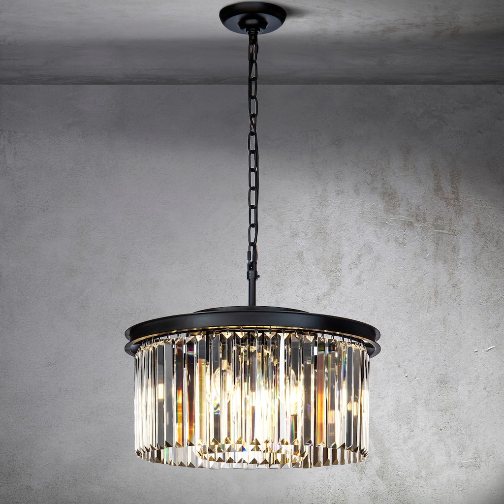 CraftHome 9-Lights Modern Crystal Chandelier 20" Matte Black 2 Tier Flush Mount Ceiling Lights Fixture - W20‘’