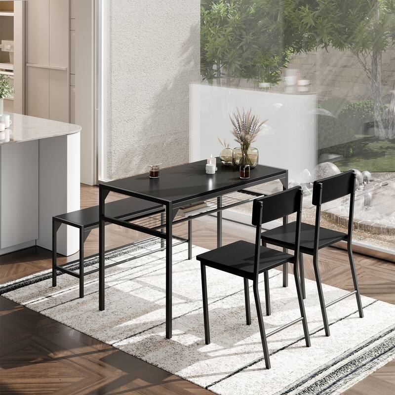 Futzca Dining Table Set, Kitchen Bar Table and Chairs, 3 Or 4 Pieces - 4 Pieces - Black