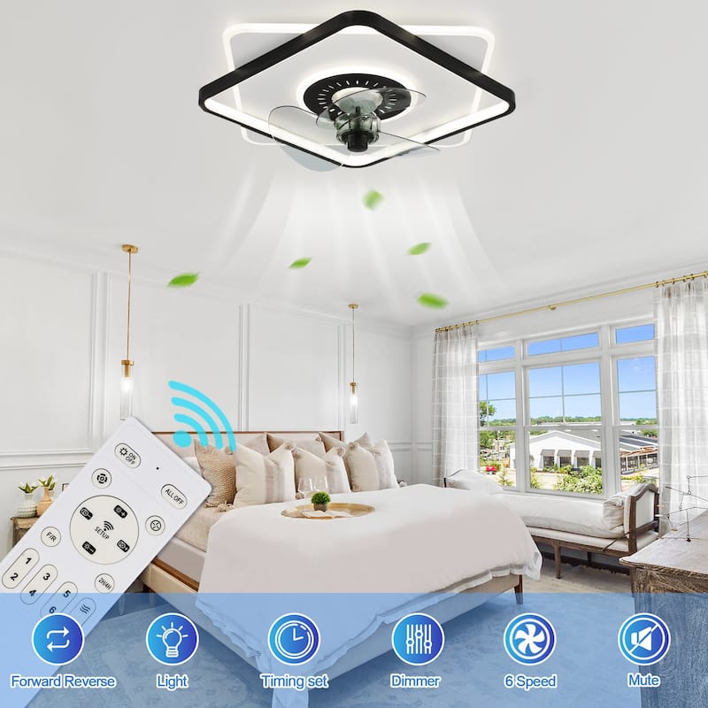 Cusp Barn 20-inch Low Profile Ceiling Fan with Light and Remote Control 6 Speeds Flush Mount Dimmable LED Lighting for Bedroom