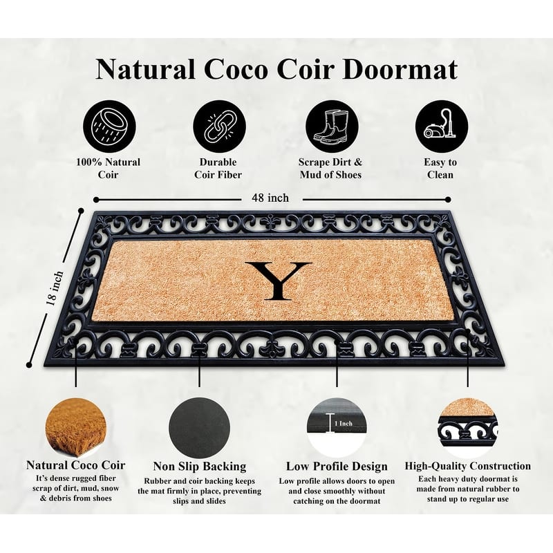 A1HC Exclusive Hand Crafted Myla Monogrammed Entry Doormat, 18" x 48"