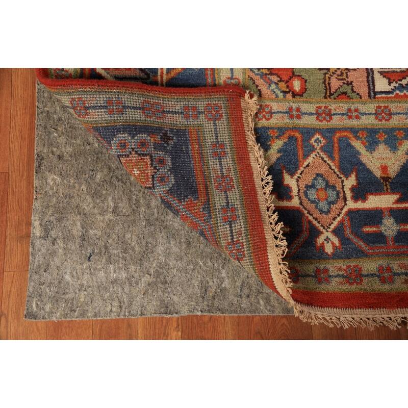 Heriz Serapi Indian Rug Hand-Knotted Medallion Orange Wool Carpet - 9'0"x 11'11"