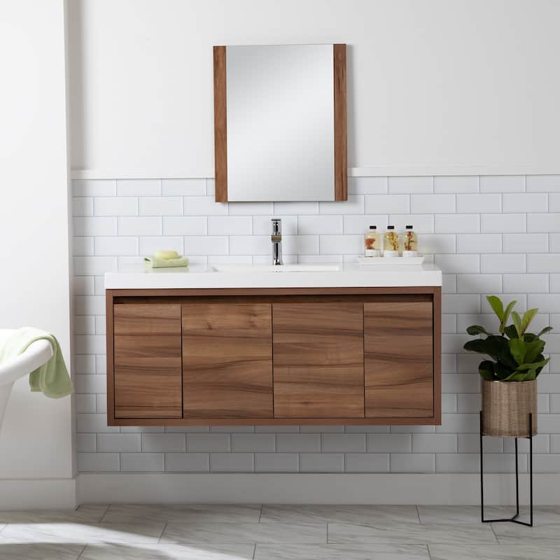 Kelby 48.5" Floating Bathroom Vanity With Cabinet, 2 Drawers, and White Sink Top