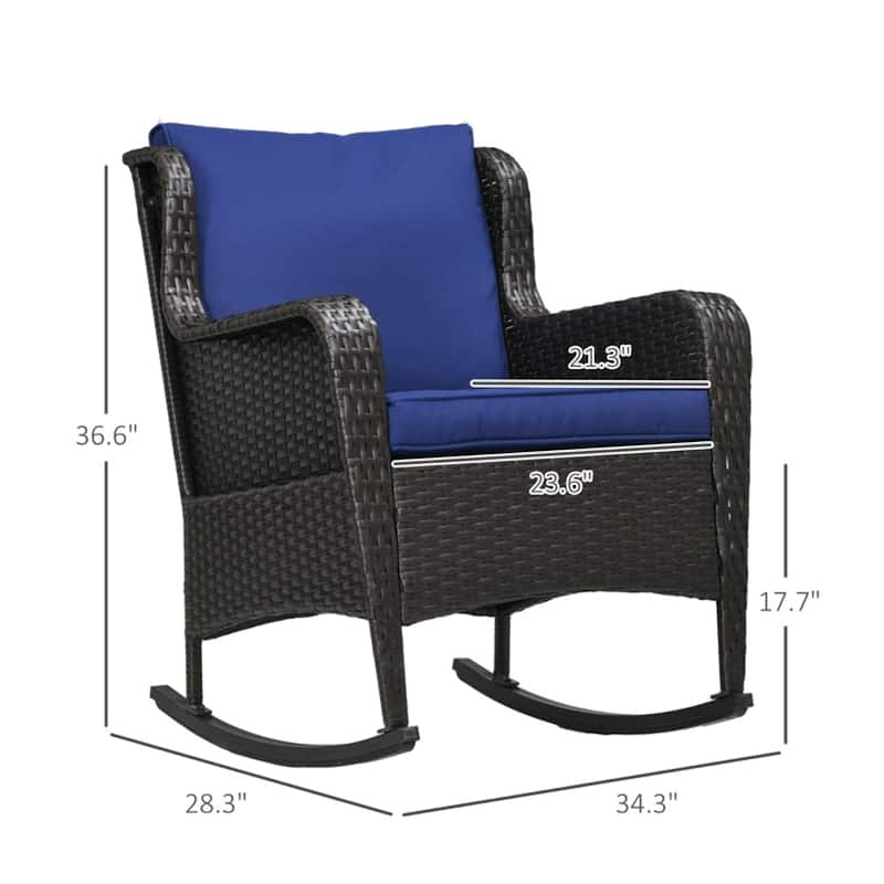 PE Rattan Steel Outdoor Rocking Chairs with Cushions Set of 2 - 34.3" W x 28.3" D x 36.6" H