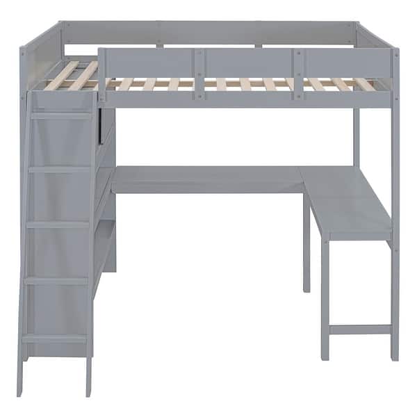 slide 2 of 35, White Full Loft Bed with Desk & Shelf - Space-Efficient Design Gray