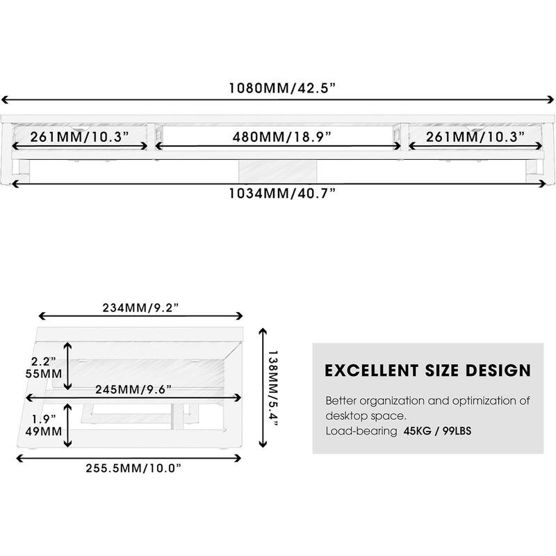 Fenge Dual Monitor Stand Riser for Desk, 42.5in Large Monitor Stand for 2 Monitor - 42.5x9.2x5.4 inches