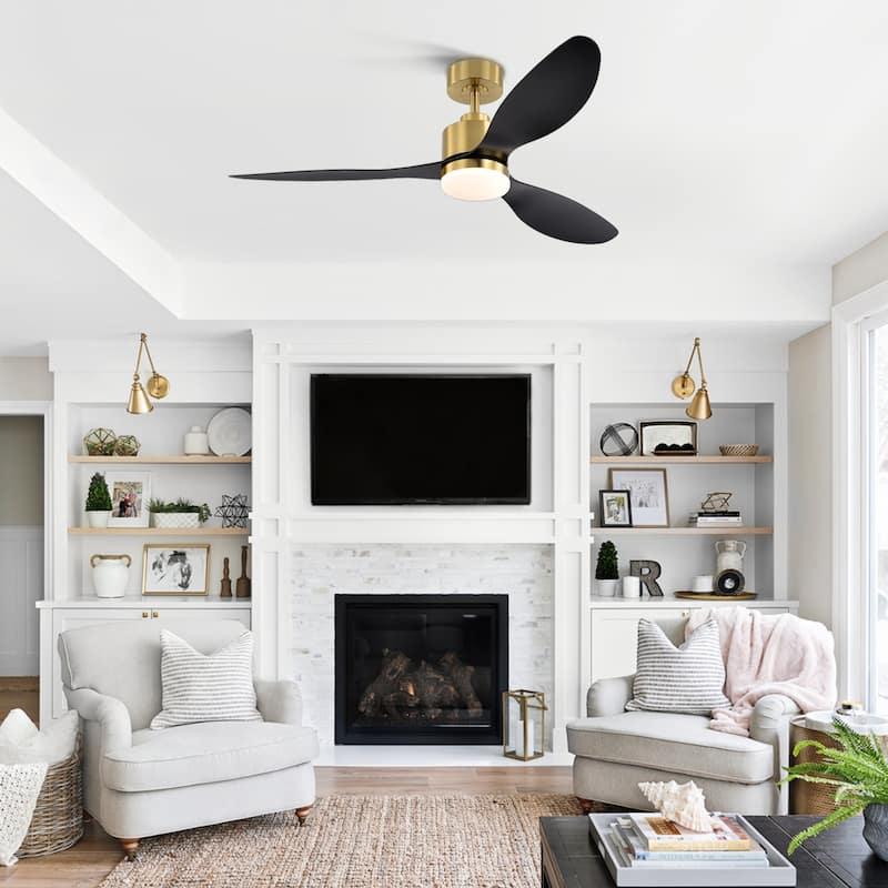52"/42" Black/Gold LED Ceiling Fan with Lights Remote(3-Blade)