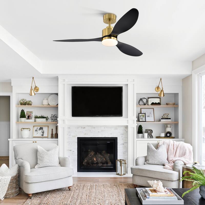 52"/42" Black/Gold LED Ceiling Fan with Lights Remote(3-Blade)