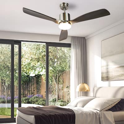 ExBrite 52-inch Multifunctional LED Ceiling Fan, with Dimmable Light Kit and Remote Control, Walnut Solid Wood Blades, DC Motor