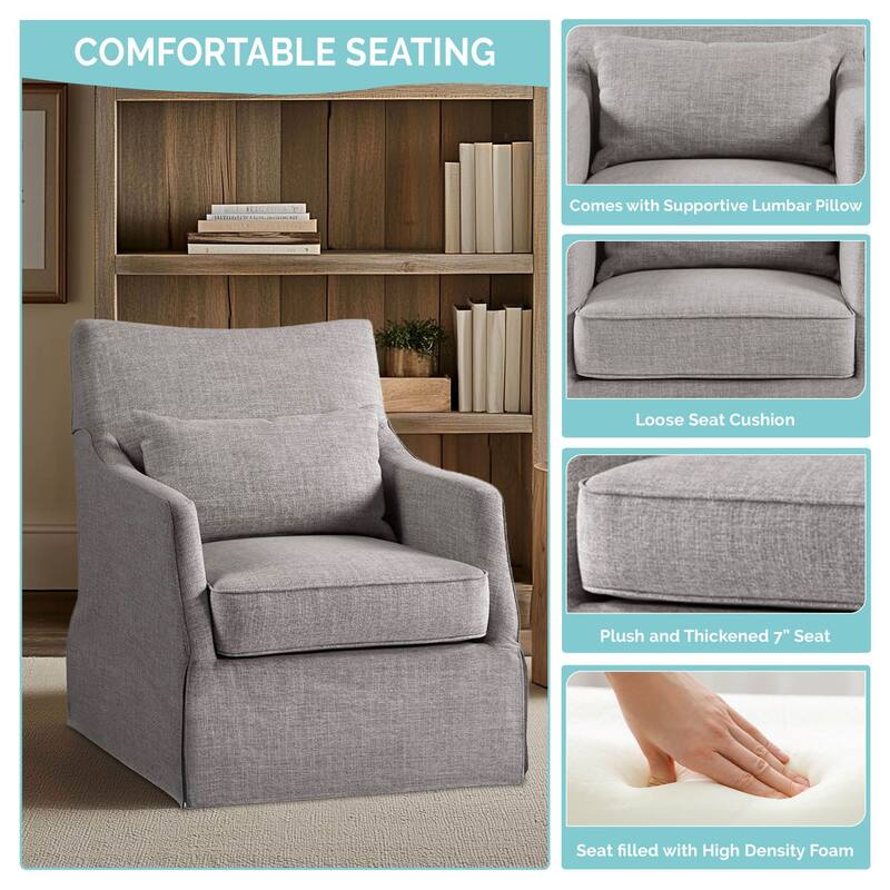 Martha Stewart London Upholstered Skirted Swivel Armchair with Lumbar Pillow