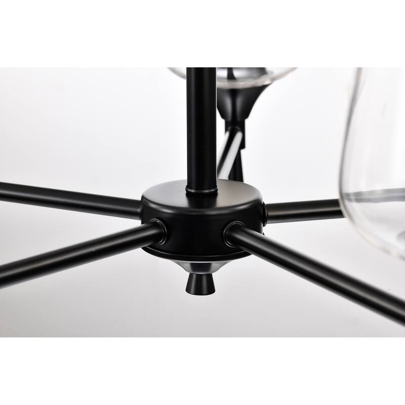 Matte Black 5-Light Modern Chandelier with Clear Wine Glass Shades