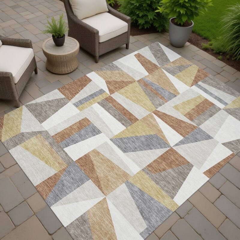 Machine Washable Indoor/ Outdoor Contemporry Mosaic Chantille Rug - Beige - 9' x 12'
