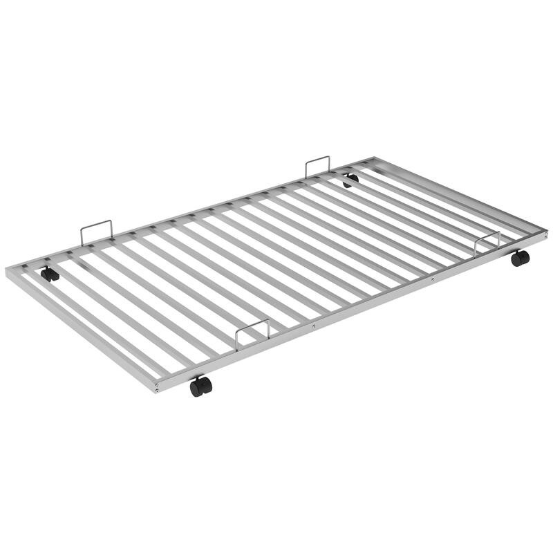 Twin over Full Bed with Sturdy Steel Frame, Bunk Bed with Twin Size Trundle, Two-Side Ladders, Silver