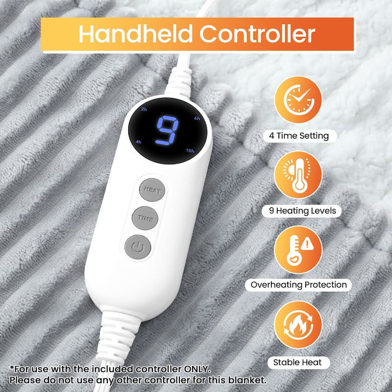 Reversible Flannel & Sherpa Electric Blanket, Heated Throw with Temperature and Timing Functions of a Controller