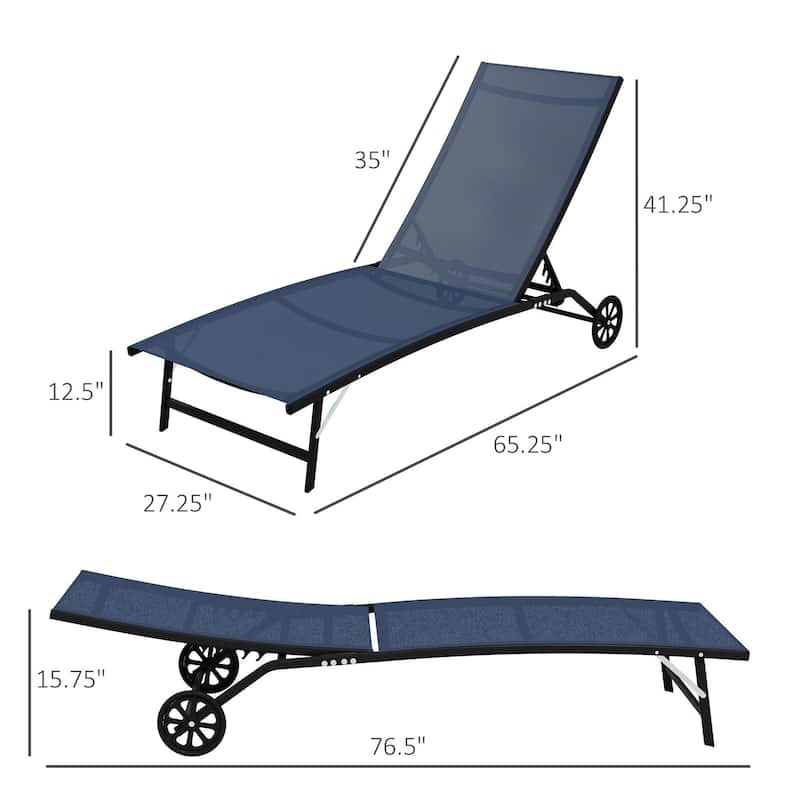 2PCS Outdoor Chaise Lounge Chairs with 5 Level Adjustable Backrest