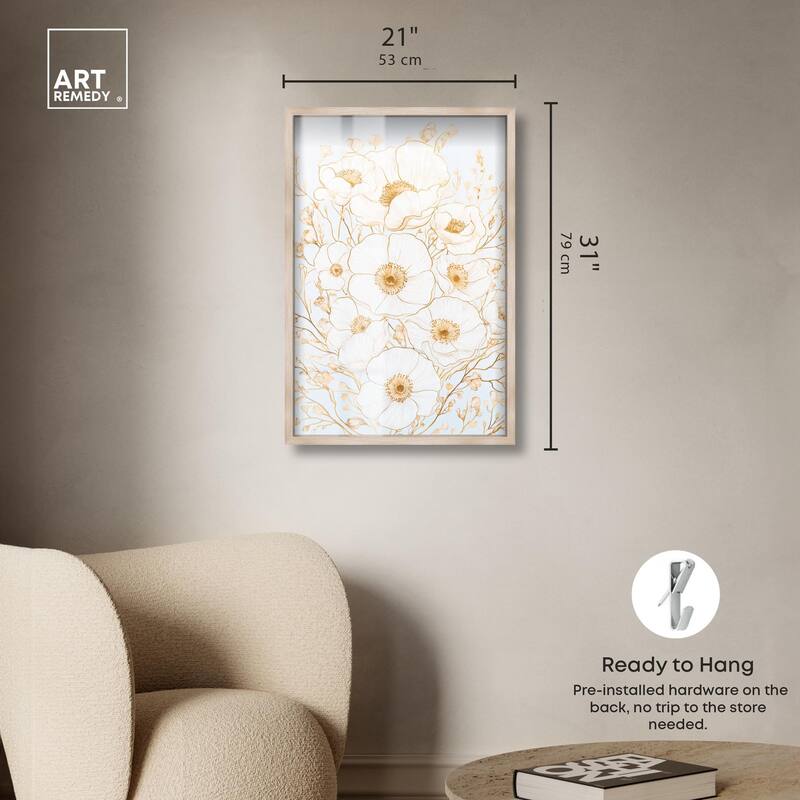 White and Gold Poppies II Shadowbox by Art Remedy