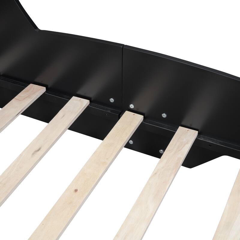 Wooden Race Car-Shaped Platform Bed with Guardrail