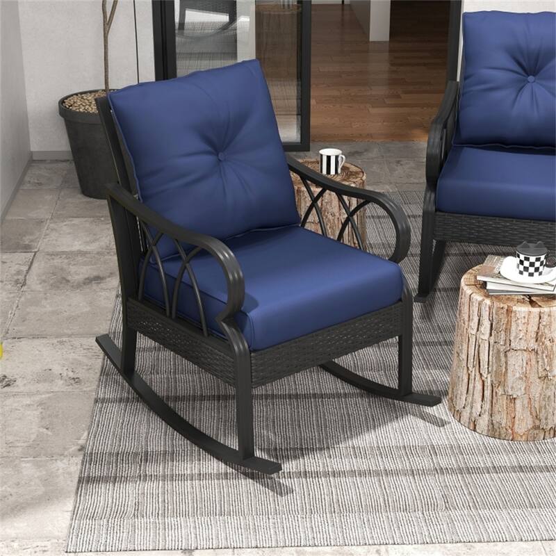 Aluminum Rattan Rocking Chair with Cushions Weather Resistant