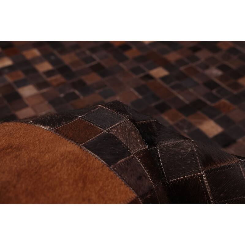 ECARPETGALLERY Handmade Cowhide Patchwork Dark Brown Leather Rug - 4'1 x 6'0