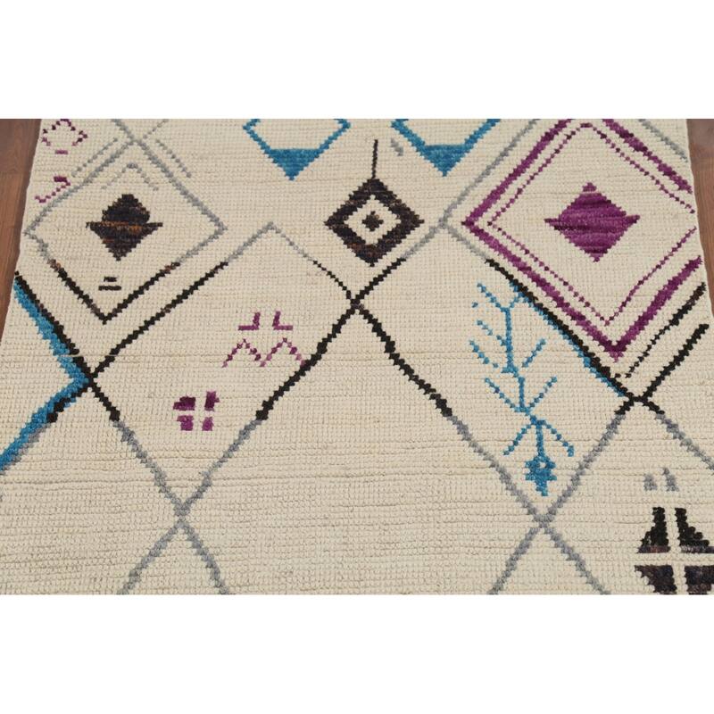 Striped Ivory Moroccan Oriental Area Rug Handmade Wool Carpet - 3'10"x 6'11"