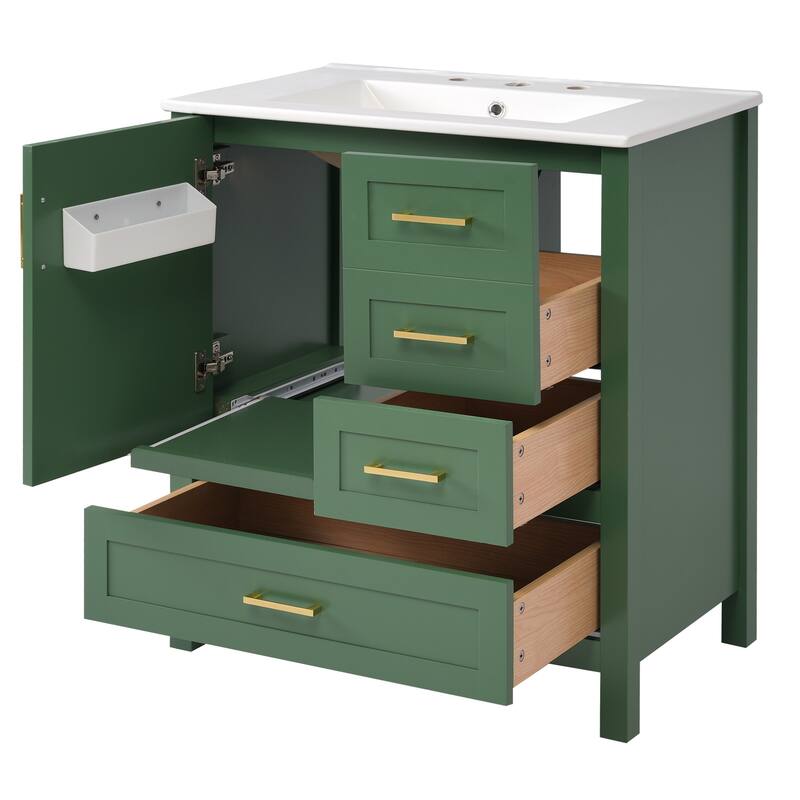 GDFStudio - Orion Wood & Ceramic 30" Bathroom Vanity Cabinet with Sink & Storage