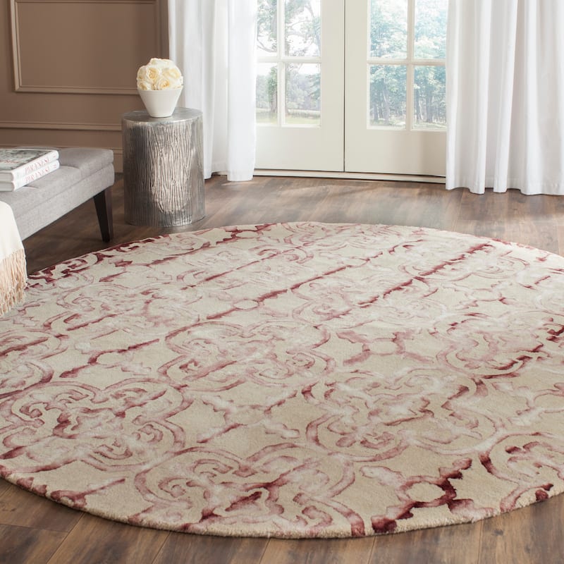 SAFAVIEH Handmade Dip Dye Reintraut Watercolor Vintage Boho Wool - 7' x 7' Round - Beige/Maroon - Runner/Round