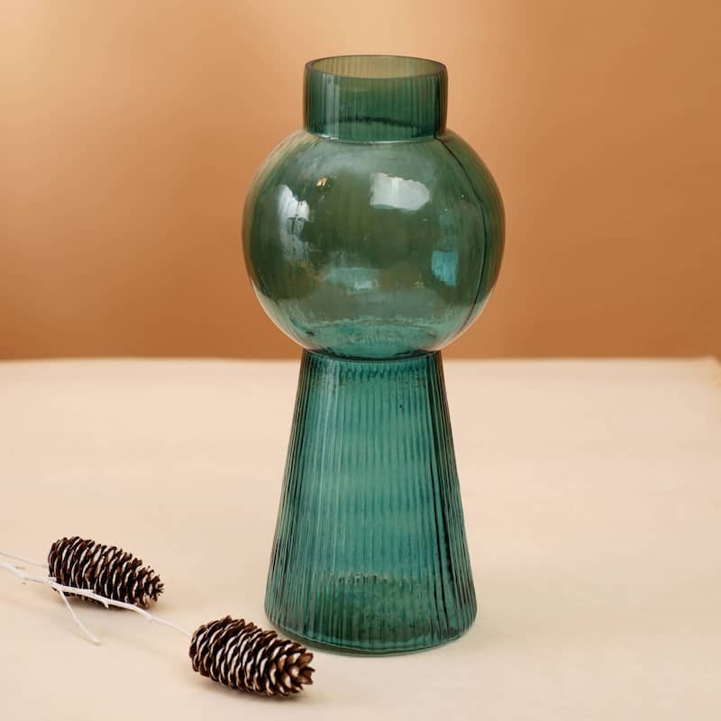 Modern Funnel Flare Glass Vase - 5x12 Inch Large Tall Vase for Floral Arrangements & Stylish Decor
