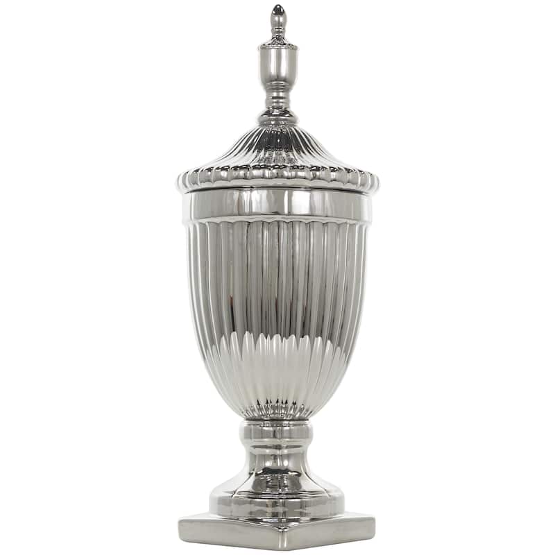 Ceramic Living Room Decorative Jars with Grooves and Lid - Gold, Silver, Black, White - Roche River Decor