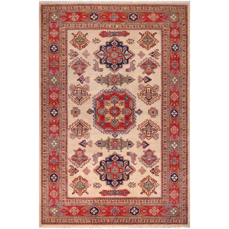 Tribal Super Kazak Aden Natural/Red Hand Knotted Wool Rug - 8'9'' x 11'8''