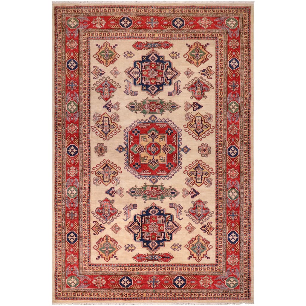 Tribal Super Kazak Aden Natural/Red Hand Knotted Wool Rug - 8'9'' x 11'8''