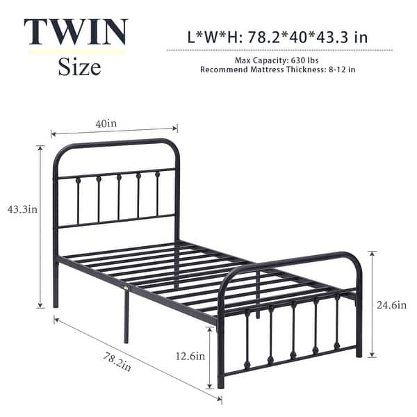 dimension image slide 1 of 3, VECELO Modern Metal Platform Kids Bed Frame,Twin Size Bed Set of 2