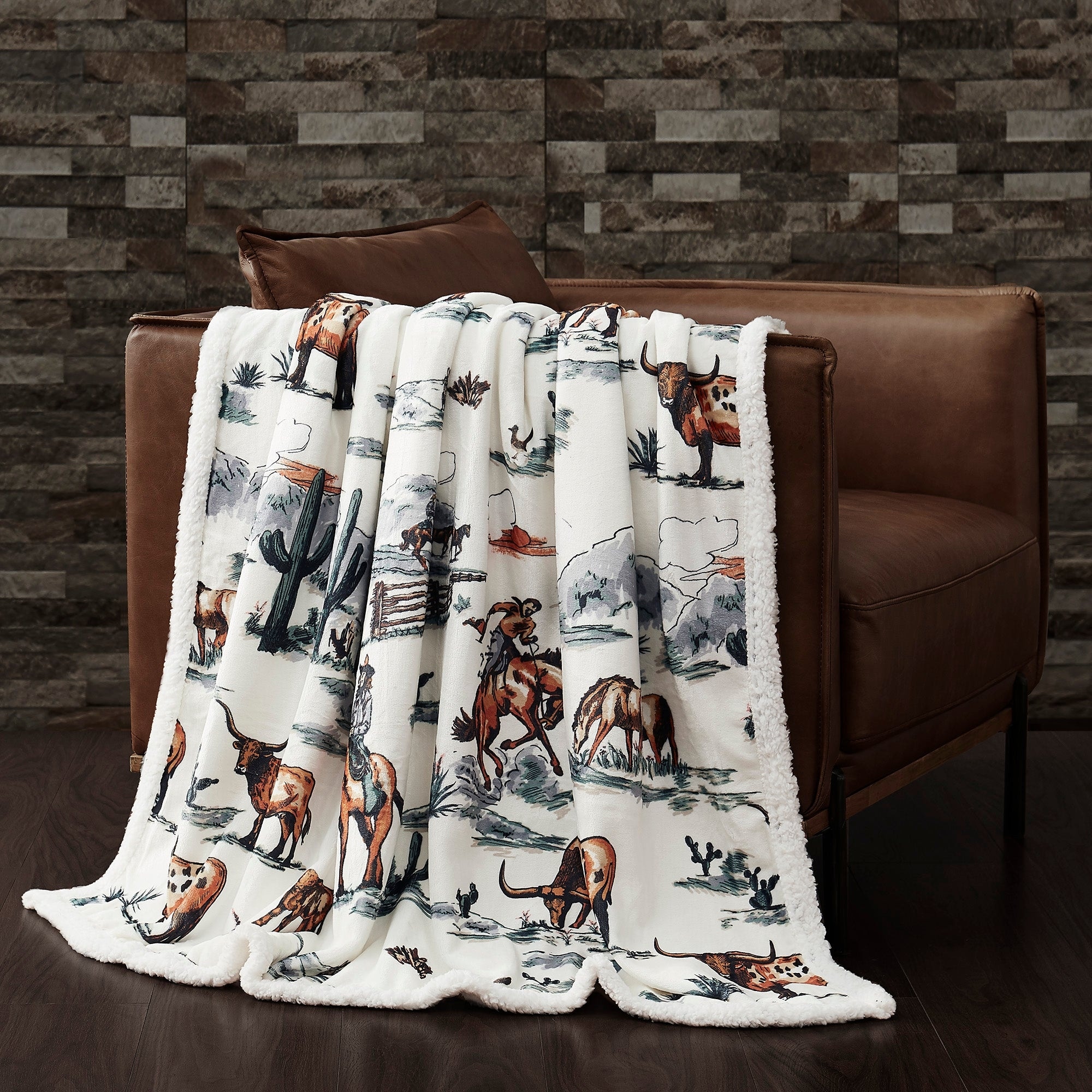 Indigo Hill by HiEnd Accents Ranch Life Western Toile Campfire Sherpa Throw,  54 x 68 - Bed Bath & Beyond - 38275121