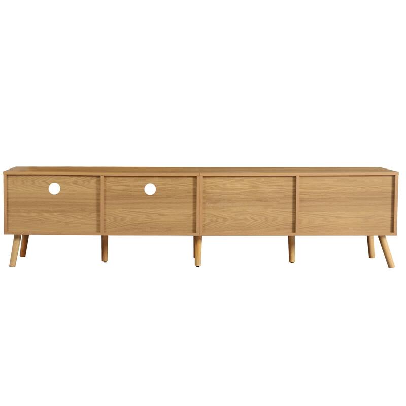Boho TV Stand for TVs up to 85", Media Console with 2 Rattan Doors & 2 Drawers, Entertainment Cabinet, Natural