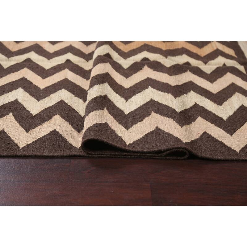Chevron Style Kilim Natural Dye Wool Area Rug Flat-weave Foyer Carpet - 5'2" x 6'11"